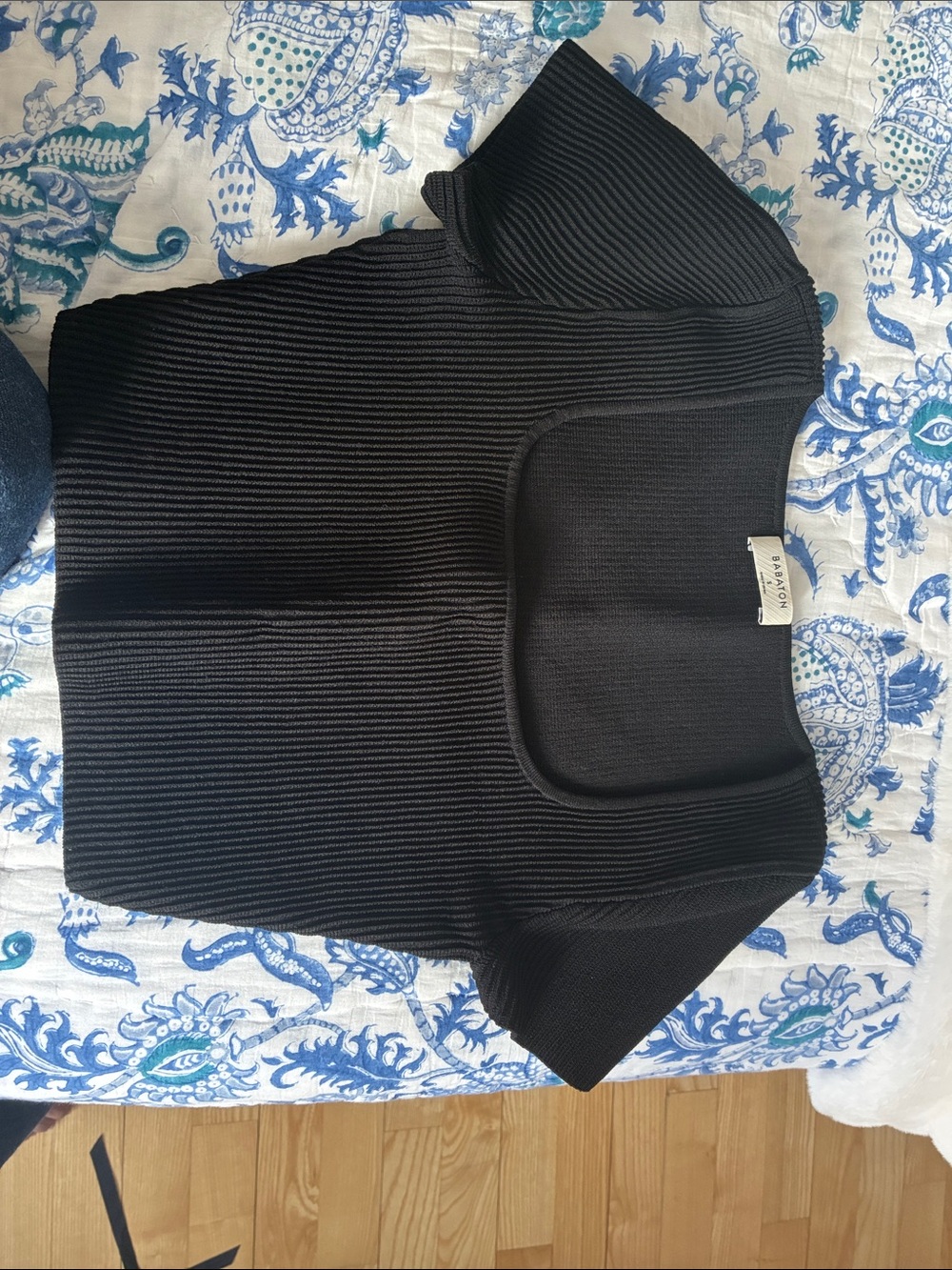Aritzia Black Ribbed Short Sleeve Square Neck Sweater